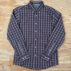 dark red purple plaid‎ eddie bauer button up long sleeve shirt